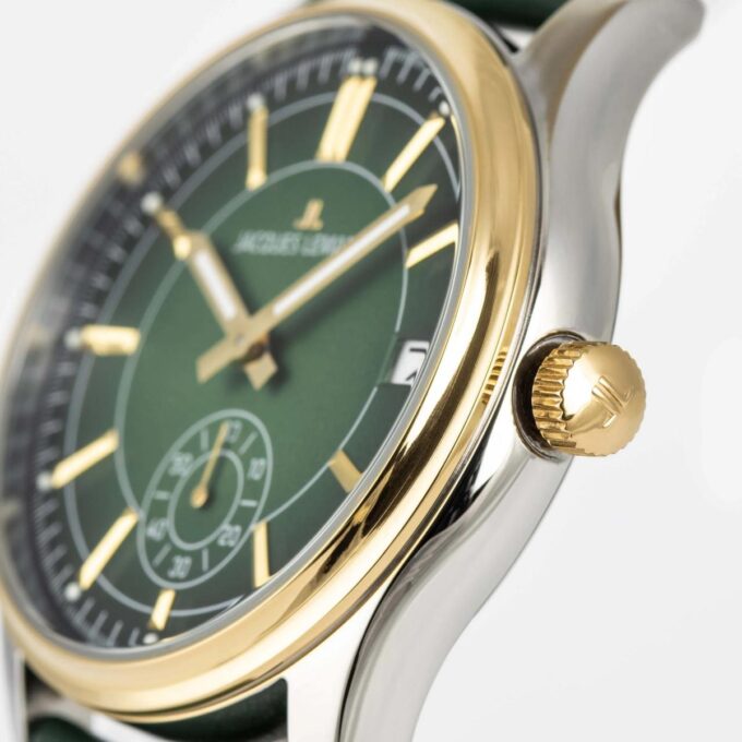 Montre Quartz Homme - Jacques Lemans – acier inoxydable, cadran vert, bracelet cuir, verre minéral, étanche 10 bar, date, 41 mm - 1-2197D
