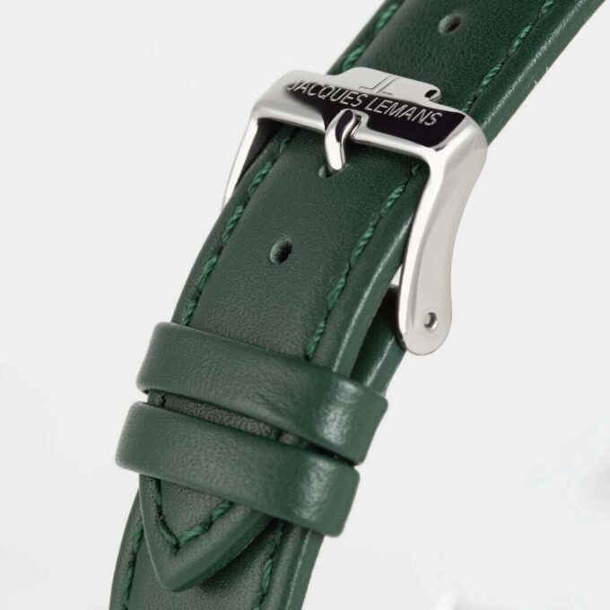 Montre Quartz Homme - Jacques Lemans – acier inoxydable, cadran vert, bracelet cuir, verre minéral, étanche 10 bar, date, 41 mm - 1-2197D