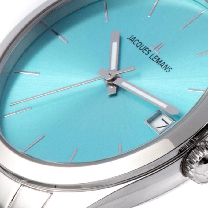 Montre Classique Femme - Jacques Lemans - Derby 34mm acier 316L argent céleste, date, cadran rond – Blue - 1-1878C