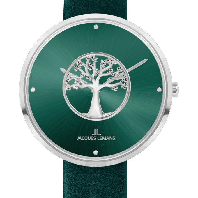 montre classique femme design collection, cuir, verre crystex, 5 atm, 36 mm jacques lemans vert 1 2092e