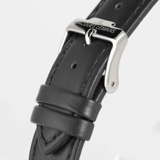Montre Quartz Homme - Jacques Lemans – acier inoxydable, Cadran Noir, bracelet cuir, verre minéral, étanche 10 bar, date, 41 mm - 1-2197A
