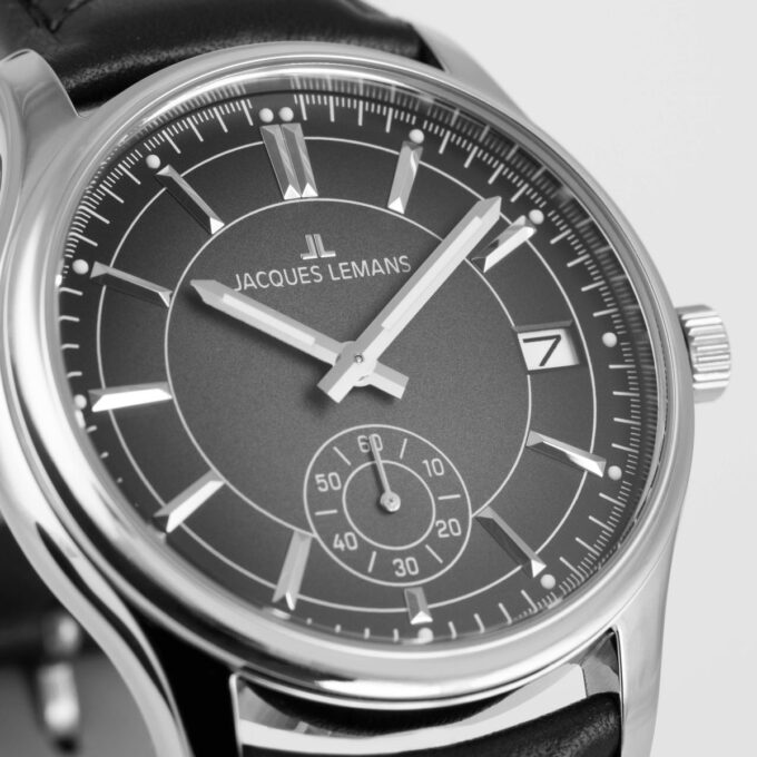 Montre Quartz Homme - Jacques Lemans – acier inoxydable, Cadran Noir, bracelet cuir, verre minéral, étanche 10 bar, date, 41 mm - 1-2197A