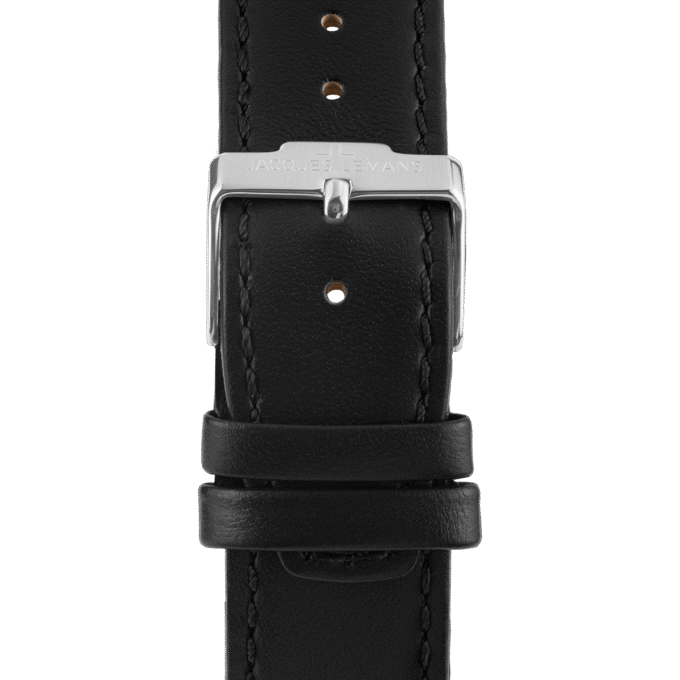 Montre Quartz Homme - Jacques Lemans – acier inoxydable, Cadran Noir, bracelet cuir, verre minéral, étanche 10 bar, date, 41 mm - 1-2197A