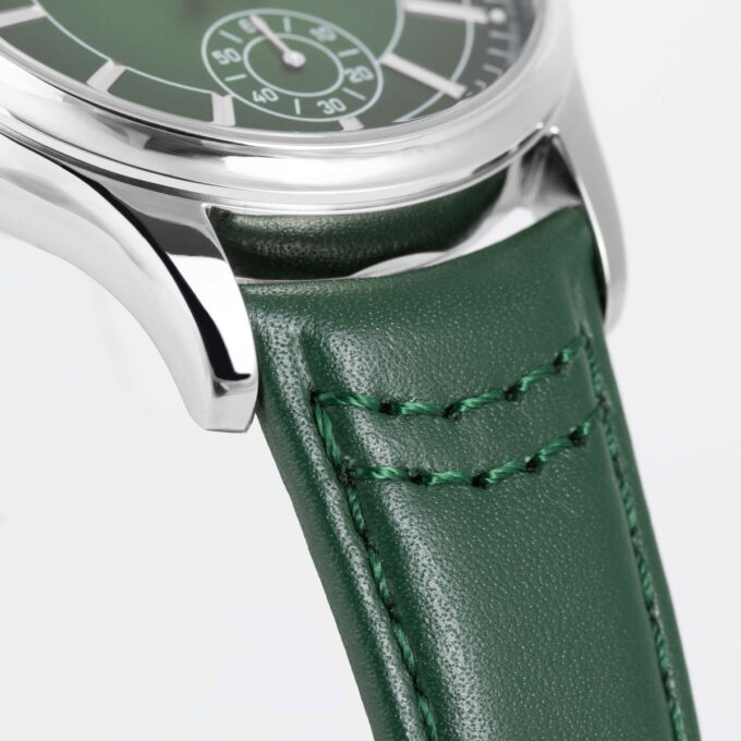 Montre Quartz Homme - Jacques Lemans – acier inoxydable, cadran vert, bracelet cuir, verre minéral, étanche 10 bar, date, 41 mm - 1-2197C