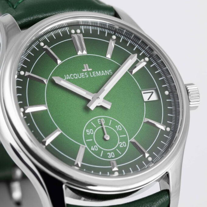 Montre Quartz Homme - Jacques Lemans – acier inoxydable, cadran vert, bracelet cuir, verre minéral, étanche 10 bar, date, 41 mm - 1-2197C