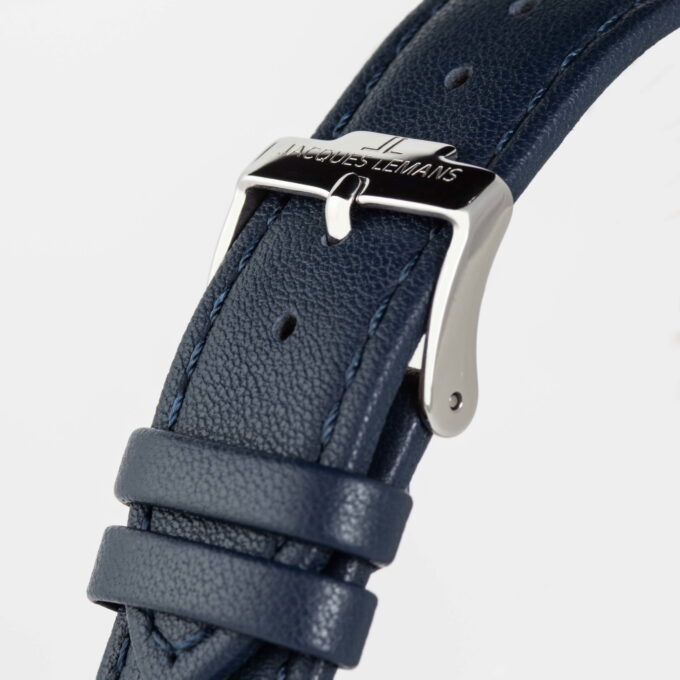 Montre Quartz Homme - Jacques Lemans – acier inoxydable, cadran Bleue, bracelet cuir, verre minéral, étanche 10 bar, date, 41 mm - 1-2197B