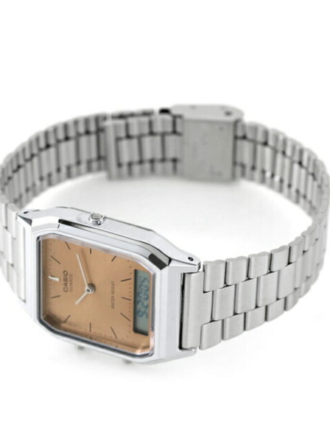 Montre Casio AQ-230A-4AMQYDF - Homme - Double affichage analogique et digital, Alarme, Chronomètre, Bracelet acier inoxydable - Couleur argentée - Référence AQ-230A-4AMQYDF