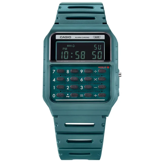 montre casio vintage homme digital multifonction, résistante à leau, bracelet silicone, affichage led, référence ca 53wb 3bdf