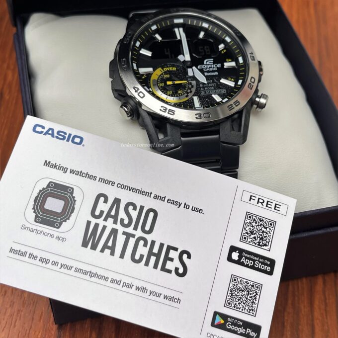 Montre Casio Edifice Homme Chronographe, Bluetooth, Acier Inoxydable, Fibre de Carbone, World Time - Noir - ECB-40DC-1ADF