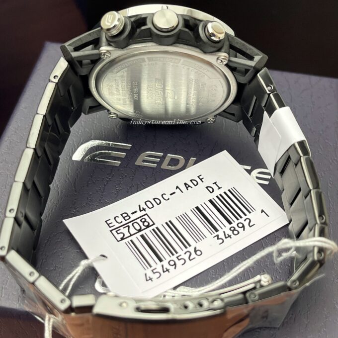 Montre Casio Edifice Homme Chronographe, Bluetooth, Acier Inoxydable, Fibre de Carbone, World Time - Noir - ECB-40DC-1ADF