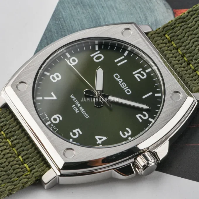 montre casio homme chronographe acier inoxydable, Étanche, bracelet métal, affichage analogique numérique, vert référence mtp e730c 3avdf