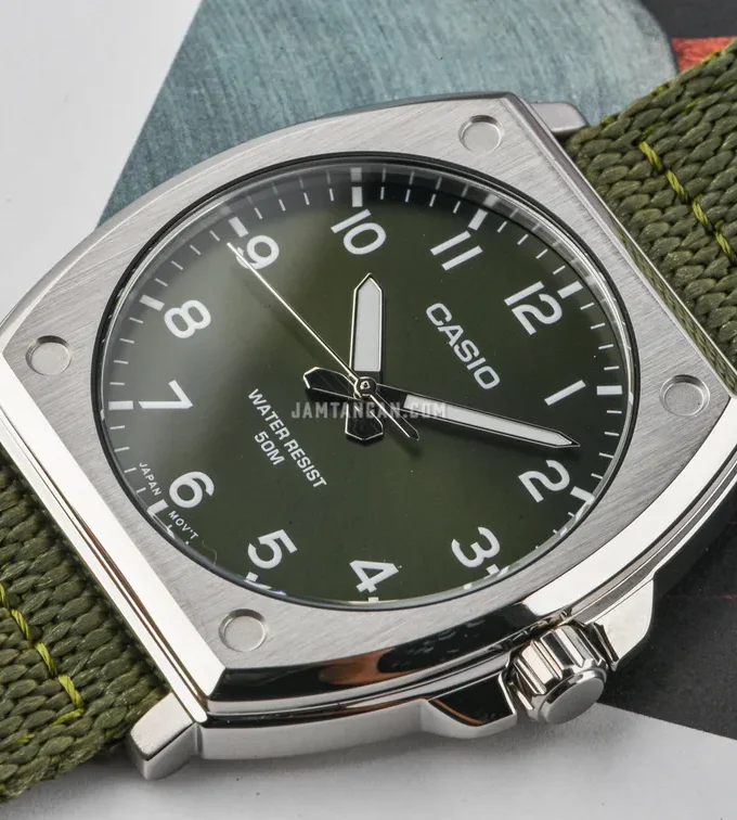 montre casio homme chronographe acier inoxydable, Étanche, bracelet métal, affichage analogique numérique, vert référence mtp e730c 3avdf