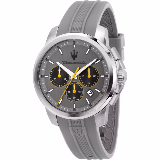 Montre Homme Maserati Successo – Acier & Polyuréthane, 42mm, Verre Minéral, Gris Argent – Étanche 5ATM, Garantie 2 Ans - R8871621043
