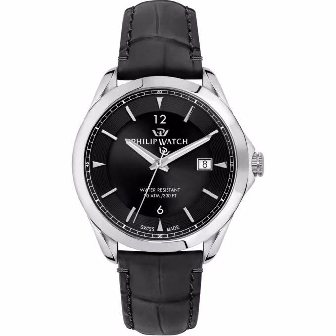 Montre Philip Watch Blaze - Homme - Sport, Acier inoxydable, Bracelet cuir noir, Quartz - Boîtier 46,7 x 41 mm - Noir - R8251165048