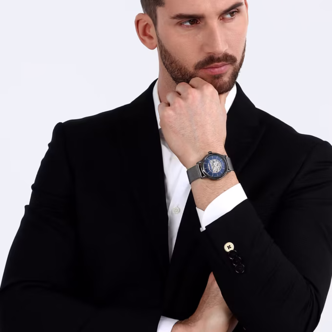 Montre Automatique Skelett Aïwatch - Homme - Cadran Bleu, Boîtier Acier Inoxydable, Étanche 10 bar, Diamètre 42 mm - Bracelet Acier Inoxydable - Gris Anthracite - R8823118017