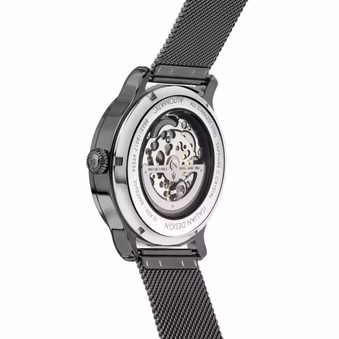 Montre Automatique Skelett Aïwatch - Homme - Cadran Bleu, Boîtier Acier Inoxydable, Étanche 10 bar, Diamètre 42 mm - Bracelet Acier Inoxydable - Gris Anthracite - R8823118017