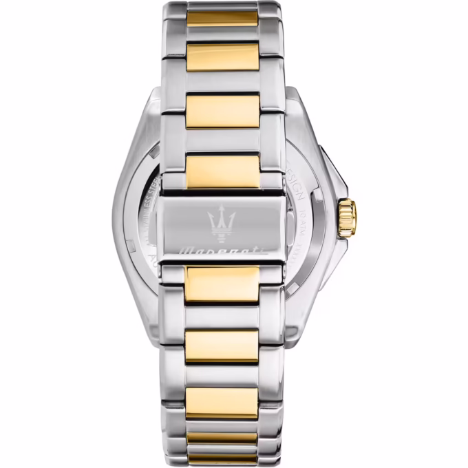 Montre Automatique Maserati - Homme - Étanche 100m, Cadran Noir à Cœur Ouvert, Boîtier Rond 41mm - Acier Inoxydable - Bracelet Argent-Or - R8823152001