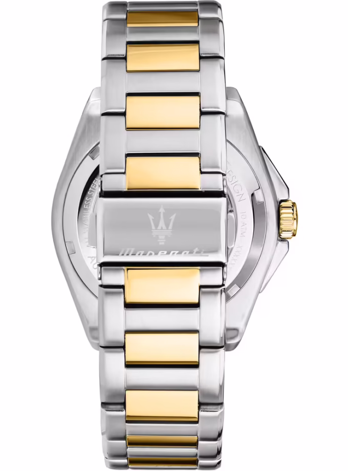 Montre Automatique Maserati - Homme - Étanche 100m, Cadran Noir à Cœur Ouvert, Boîtier Rond 41mm - Acier Inoxydable - Bracelet Argent-Or - R8823152001