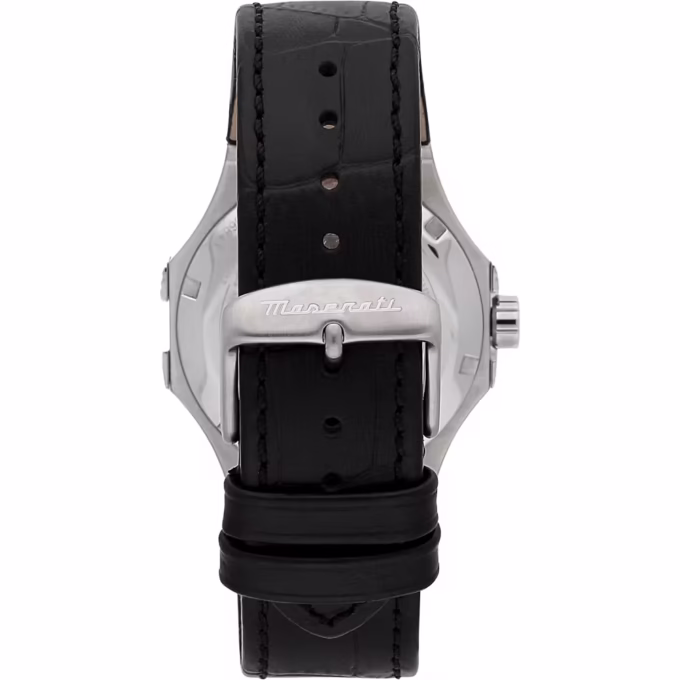 Montre Automatique Maserati Potenza Homme - Boîtier Acier Inoxydable 42mm, Cadran Noir Mat, Étanche 10 ATM, Garantie 2 ans - Bracelet Cuir Noir - R8821108052