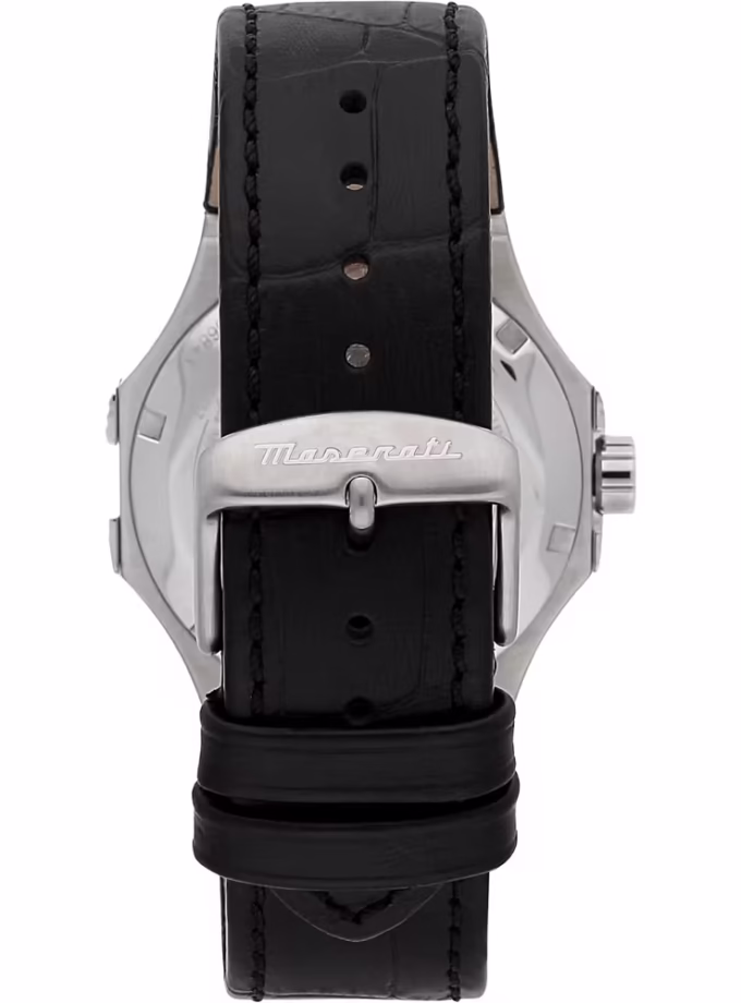 Montre Automatique Maserati Potenza Homme - Boîtier Acier Inoxydable 42mm, Cadran Noir Mat, Étanche 10 ATM, Garantie 2 ans - Bracelet Cuir Noir - R8821108052