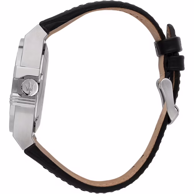 Montre Automatique Maserati Potenza Homme - Boîtier Acier Inoxydable 42mm, Cadran Noir Mat, Étanche 10 ATM, Garantie 2 ans - Bracelet Cuir Noir - R8821108052