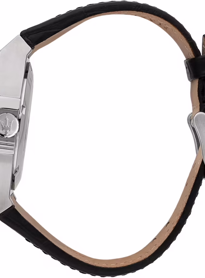 Montre Automatique Maserati Potenza Homme - Boîtier Acier Inoxydable 42mm, Cadran Noir Mat, Étanche 10 ATM, Garantie 2 ans - Bracelet Cuir Noir - R8821108052