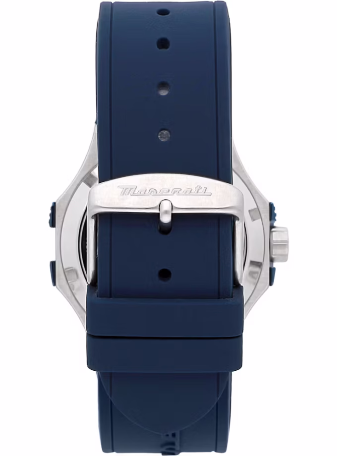 Montre Automatique Maserati R8821108050 - Homme - Étanche 100m, Boîtier Acier Inoxydable 42mm, Cadran Squelette, Verre Saphir - Bracelet Caoutchouc - Bleu - R8821108050