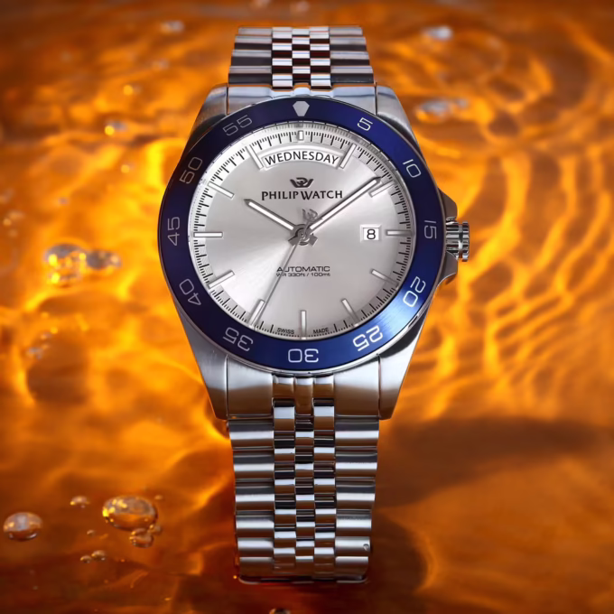 Montre Philip Watch Caribe Sport - Homme - Boîtier 42mm, Étanche 10 ATM, Verre Saphir - Acier Inoxydable - Argent - R8223597113