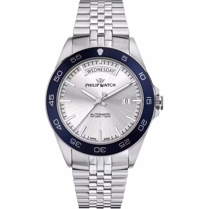 Montre Philip Watch Caribe Sport - Homme - Boîtier 42mm, Étanche 10 ATM, Verre Saphir - Acier Inoxydable - Argent - R8223597113