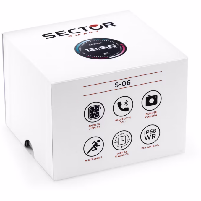 Montre Connectée Homme Sector S-06, Smartwatch IP68, Boîtier Synthétique - Noir 51x45mm, Bracelet Plastique Noir, Verre Minéral - R3251551001