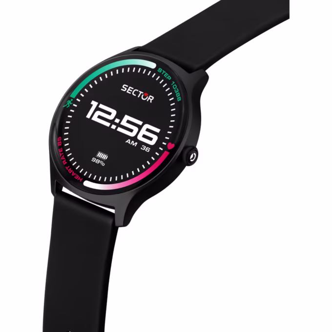 Montre Connectée Homme Sector S-06, Smartwatch IP68, Boîtier Synthétique - Noir 51x45mm, Bracelet Plastique Noir, Verre Minéral - R3251551001