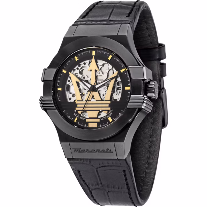 Montre de luxe MASERATI - Homme - Chronographe, Étanche, Bracelet cuir, Mouvement quartz - Acier inoxydable - Noir - R8821108051