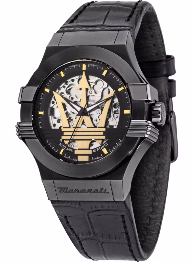 Montre de luxe MASERATI - Homme - Chronographe, Étanche, Bracelet cuir, Mouvement quartz - Acier inoxydable - Noir - R8821108051