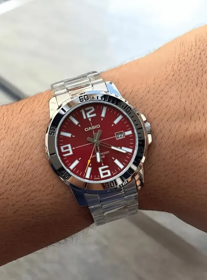 montre homme casio acier inoxydable, Étanche 50m, dateur, précision ±20s/mois, bracelet métal argenté 49x45x10,3mm 118g mtp vd01d 4bvudf