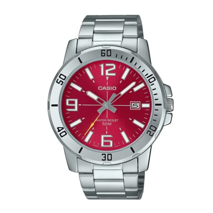Montre Homme Casio - Acier Inoxydable, Étanche 50m, Dateur, Précision ±20s/mois, Bracelet Métal - Argenté - 49x45x10,3mm - 118g - MTP-VD01D-4BVUDF