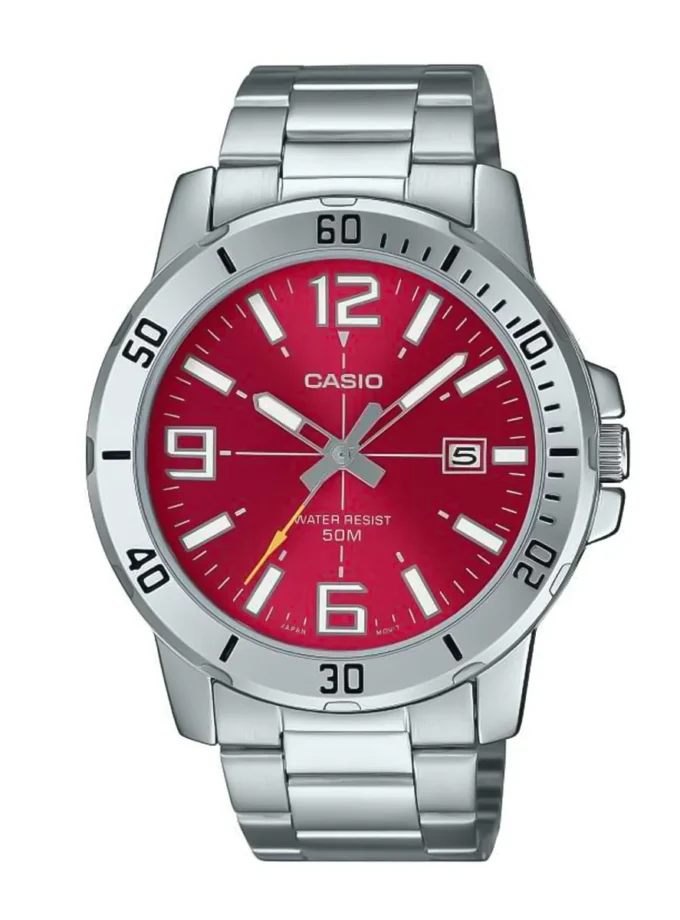 Montre Homme Casio - Acier Inoxydable, Étanche 50m, Dateur, Précision ±20s/mois, Bracelet Métal - Argenté - 49x45x10,3mm - 118g - MTP-VD01D-4BVUDF