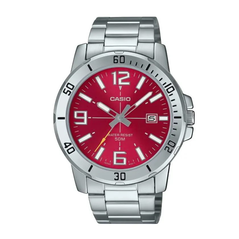 montre homme casio acier inoxydable, Étanche 50m, dateur, précision ±20s/mois, bracelet métal argenté 49x45x10,3mm 118g mtp vd01d 4bvudf
