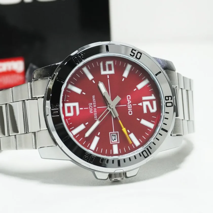 montre homme casio acier inoxydable, Étanche 50m, dateur, précision ±20s/mois, bracelet métal argenté 49x45x10,3mm 118g mtp vd01d 4bvudf