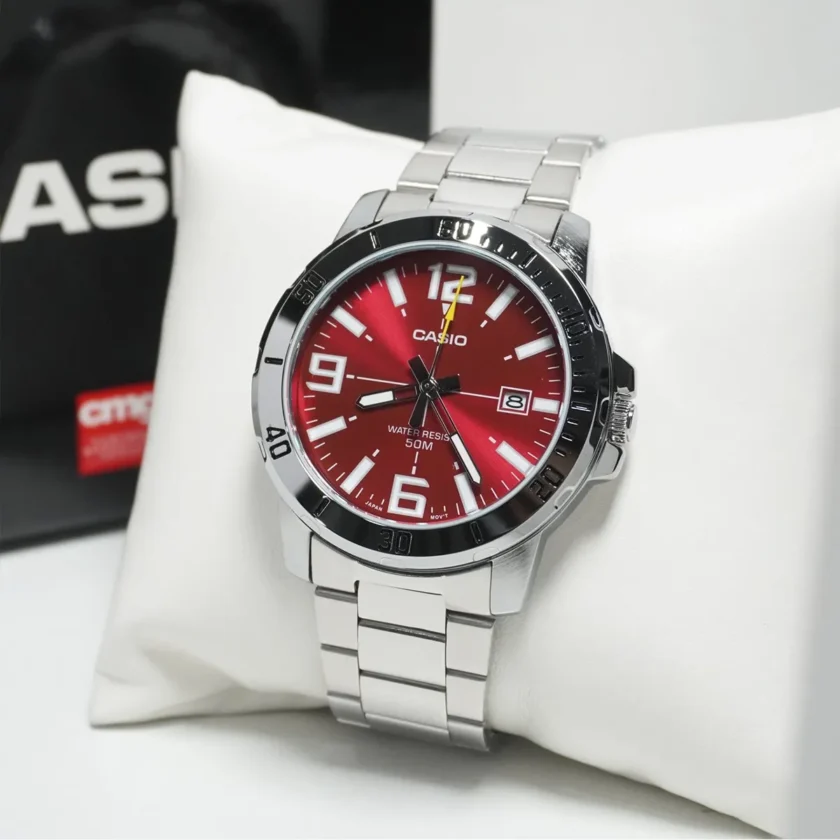 montre homme casio acier inoxydable, Étanche 50m, dateur, précision ±20s/mois, bracelet métal argenté 49x45x10,3mm 118g mtp vd01d 4bvudf