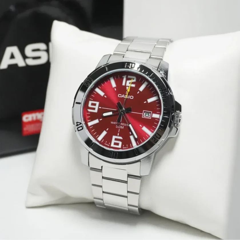 montre homme casio acier inoxydable, Étanche 50m, dateur, précision ±20s/mois, bracelet métal argenté 49x45x10,3mm 118g mtp vd01d 4bvudf