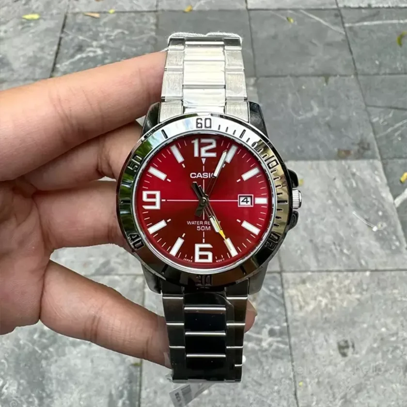montre homme casio acier inoxydable, Étanche 50m, dateur, précision ±20s/mois, bracelet métal argenté 49x45x10,3mm 118g mtp vd01d 4bvudf