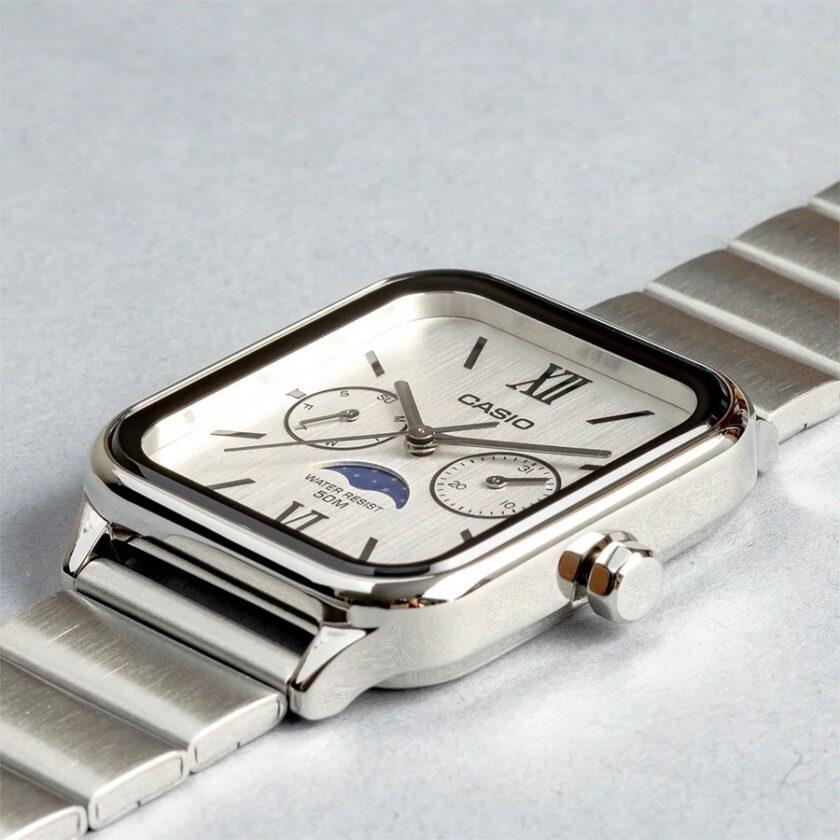 montre casio mtp m305d 7a2vdf homme phase lunaire, chronographe, résistance 50m, autonomie 3 ans acier inoxydable argent mtp m305d 7a2vdf