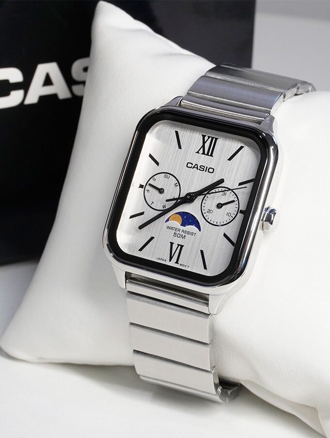 Montre Casio MTP-M305D-7A2VDF Homme - Phase Lunaire, Chronographe, Résistance 50m, Autonomie 3 ans - Acier Inoxydable - Argent - MTP-M305D-7A2VDF