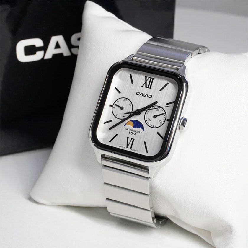 montre casio mtp m305d 7a2vdf homme phase lunaire, chronographe, résistance 50m, autonomie 3 ans acier inoxydable argent mtp m305d 7a2vdf