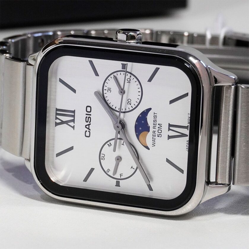 montre casio mtp m305d 7a2vdf homme phase lunaire, chronographe, résistance 50m, autonomie 3 ans acier inoxydable argent mtp m305d 7a2vdf