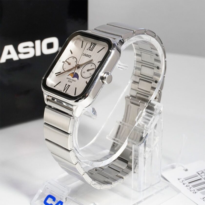montre casio mtp m305d 7a2vdf homme phase lunaire, chronographe, résistance 50m, autonomie 3 ans acier inoxydable argent mtp m305d 7a2vdf