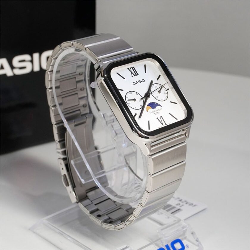 montre casio mtp m305d 7a2vdf homme phase lunaire, chronographe, résistance 50m, autonomie 3 ans acier inoxydable argent mtp m305d 7a2vdf