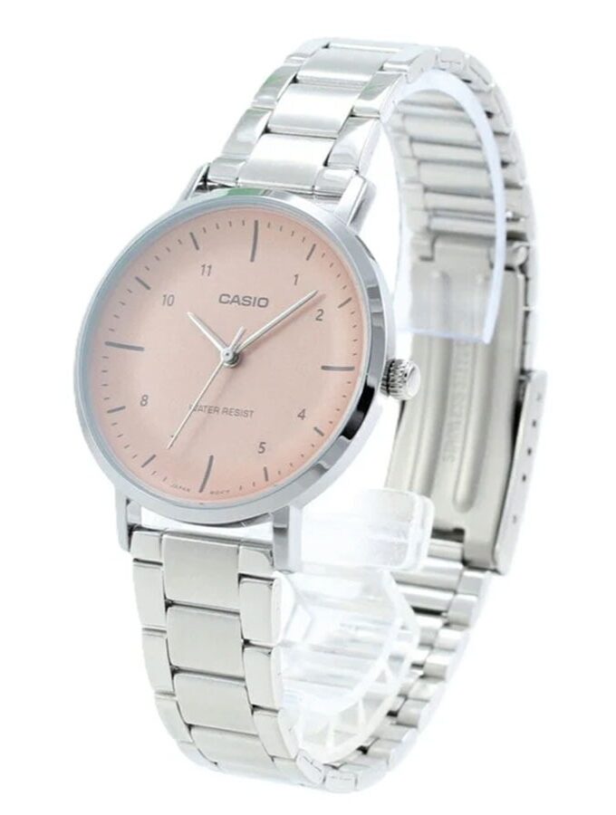 Montre Casio - Femme - Analogique, Chronométrage, Résistante à leau, Autonomie 3 ans - Bracelet Acier Inoxydable - Argent/Rose - LTP-VT03D-4BDF