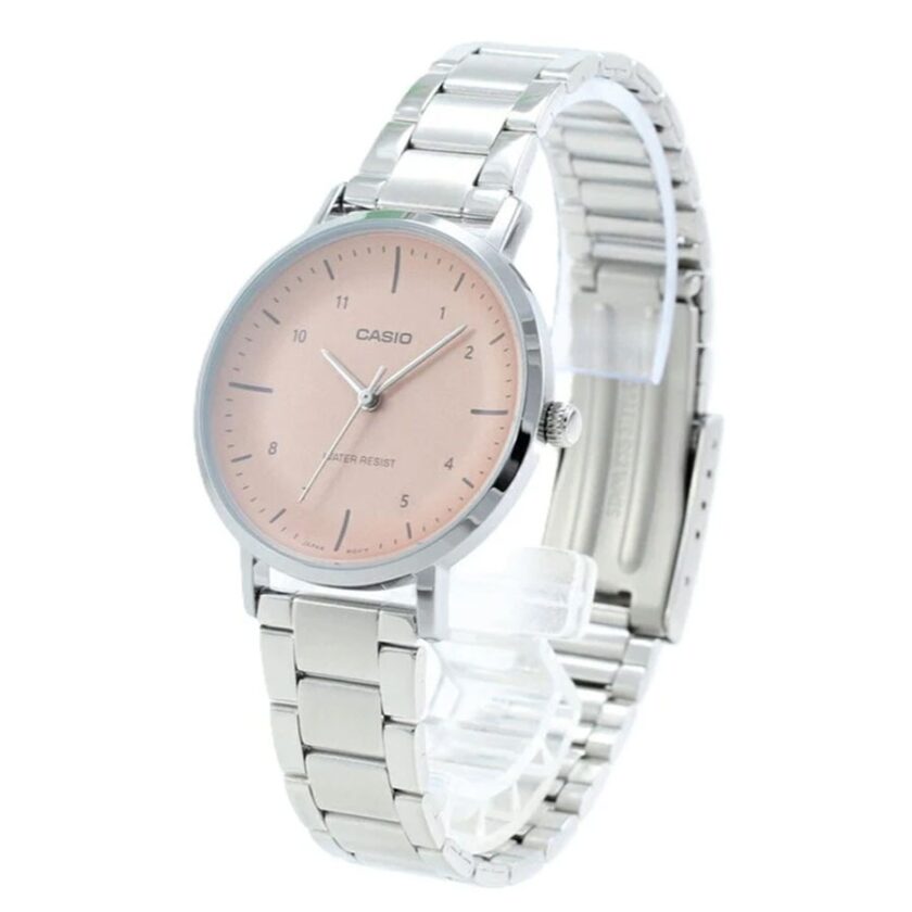 montre casio femme analogique, chronométrage, résistante à leau, autonomie 3 ans bracelet acier inoxydable argent/rose ltp vt03d 4bdf