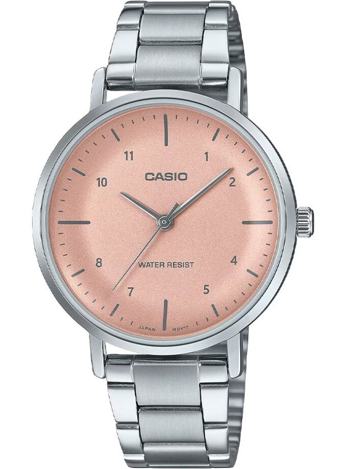 Montre Casio - Femme - Analogique, Chronométrage, Résistante à leau, Autonomie 3 ans - Bracelet Acier Inoxydable - Argent/Rose - LTP-VT03D-4BDF
